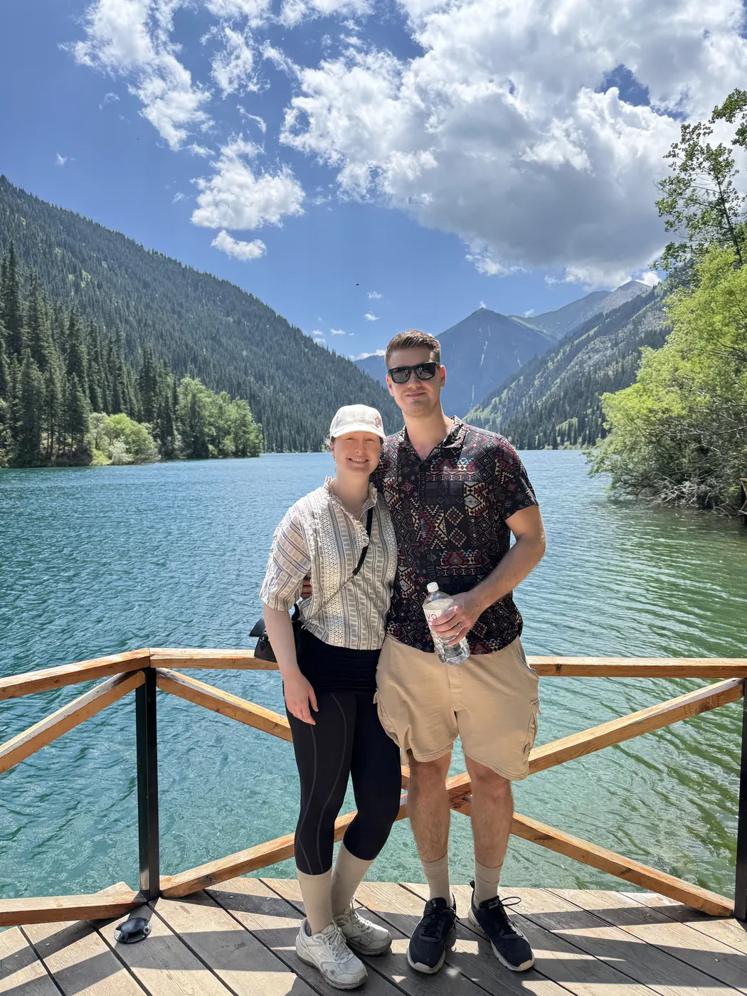 A couple on the pier at Kolsai Lake