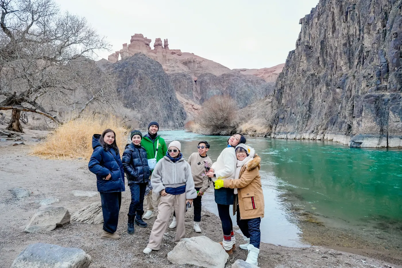 A group by the river at Charyn
